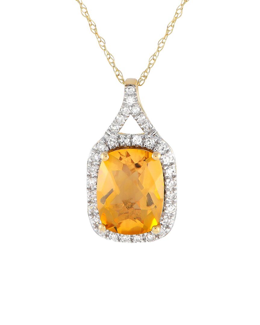 Gemstones 14k 0.13 Ct. Tw. Diamond & Citrine Pendant Necklace In Gold