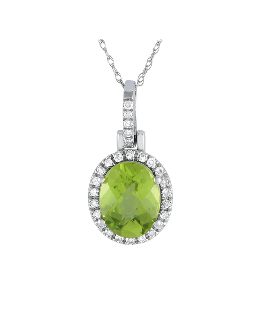 Gemstones 14k 0.13 Ct. Tw. Diamond & Peridot Pendant Necklace In Green