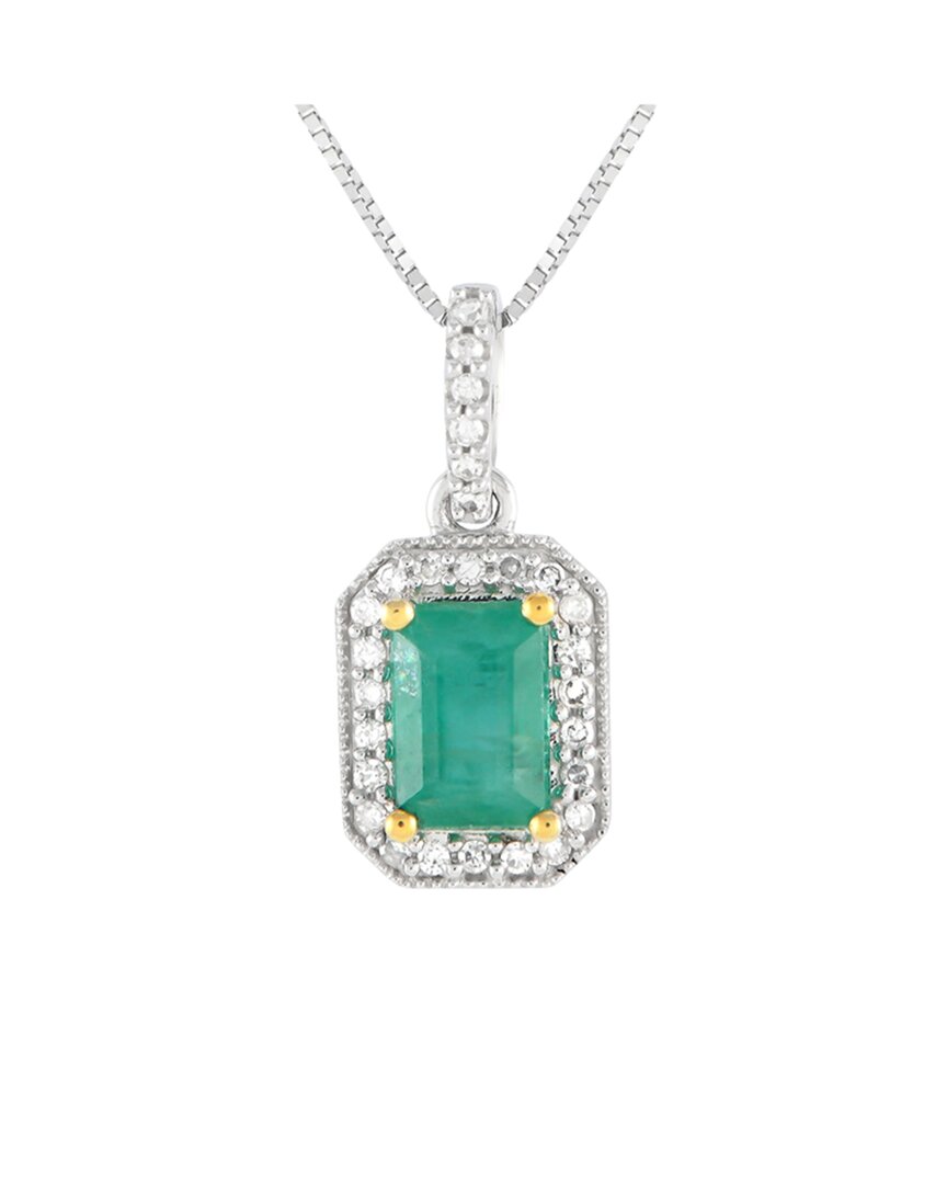 Gemstones 14k 0.10 Ct. Tw. Diamond & Emerald Pendant Necklace In Green