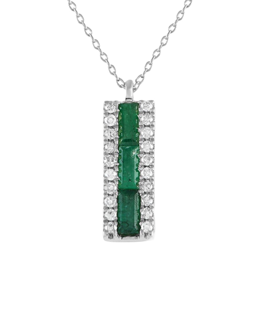 Gemstones 14k 0.10 Ct. Tw. Diamond & Emerald Pendant Necklace In Green