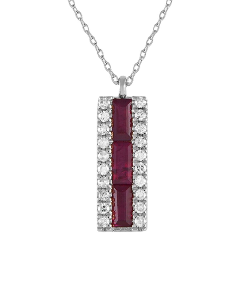 Gemstones 14k 0.10 Ct. Tw. Diamond & Ruby Pendant Necklace In Red