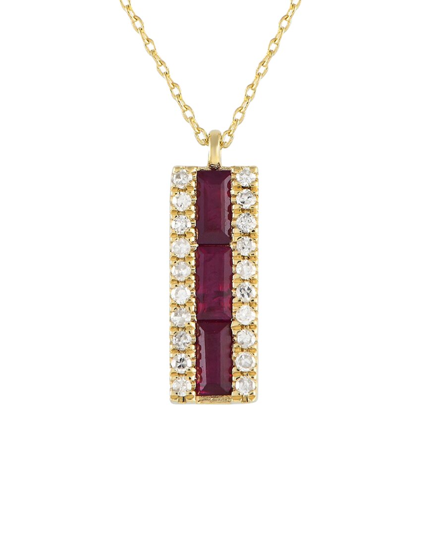 Gemstones 14k 0.10 Ct. Tw. Diamond & Ruby Pendant Necklace In Red