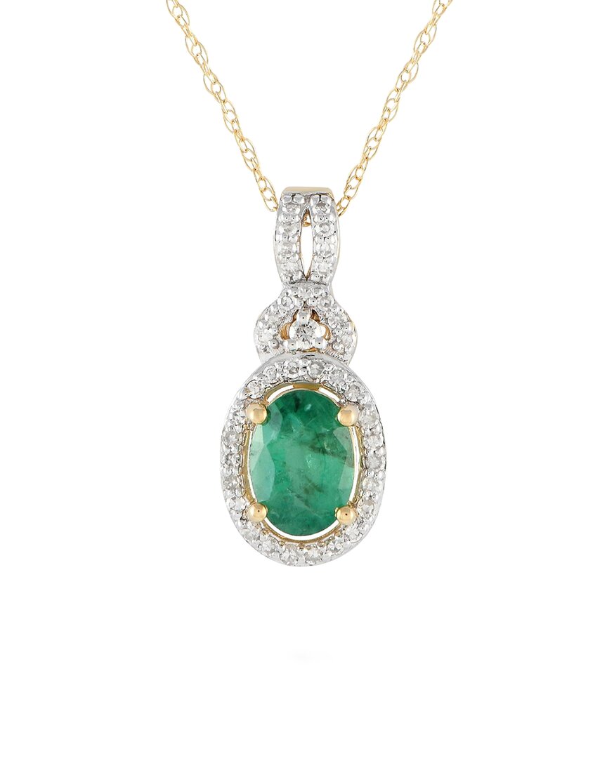 Gemstones 14k 0.15 Ct. Tw. Diamond & Emerald Necklace