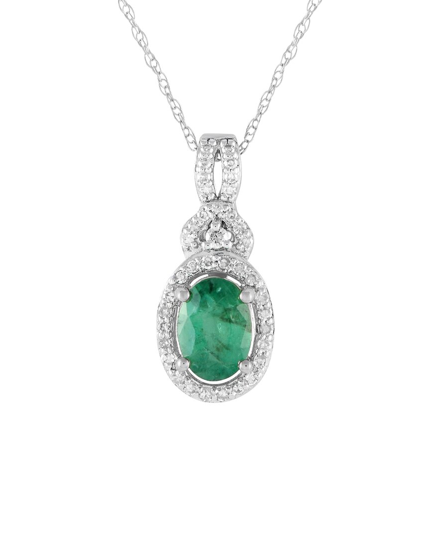 Gemstones 14k 0.15 Ct. Tw. Diamond & Emerald Necklace