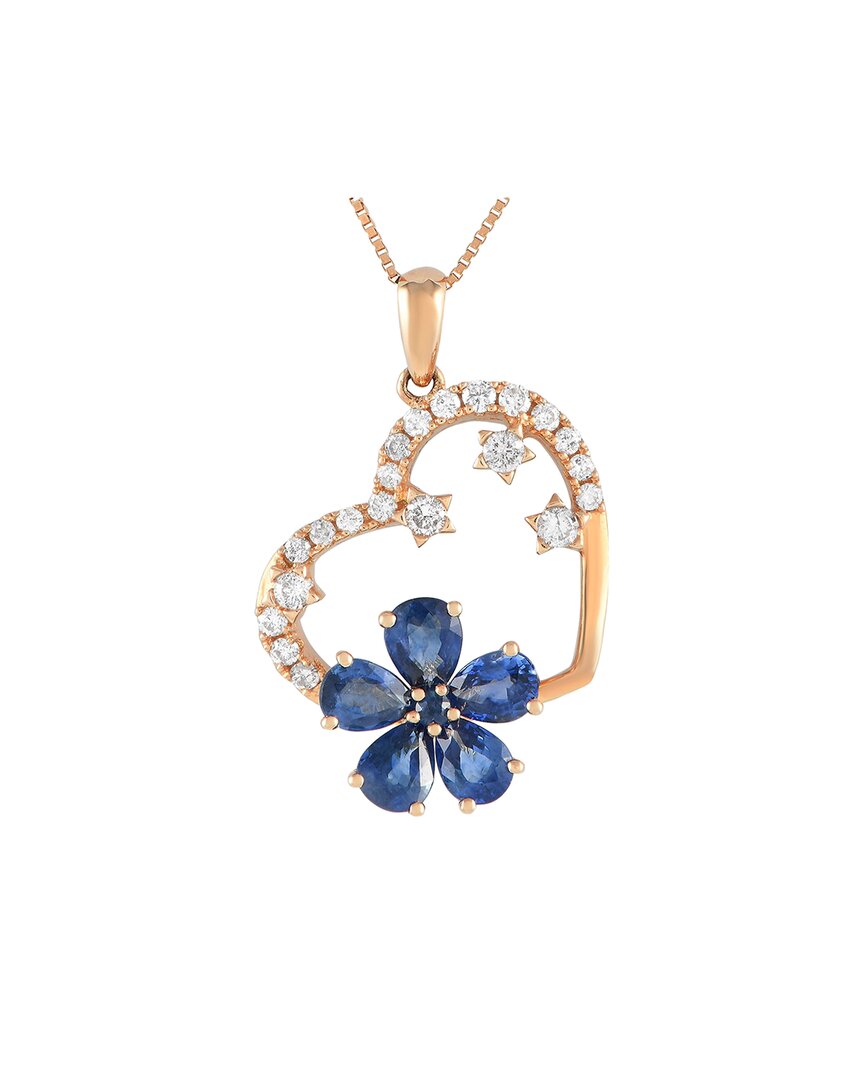 Gemstones 14k Rose Gold 0.20 Ct. Tw. Diamond & Sapphire Flower Pendant Necklace