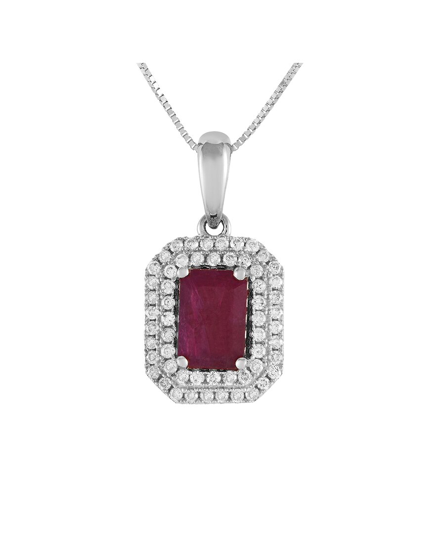 Gemstones 14k 0.24 Ct. Tw. Diamond & Ruby Necklace In Metallic