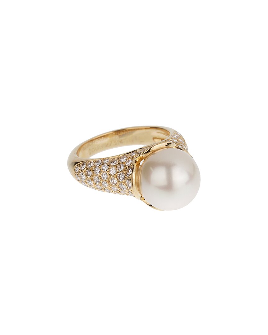 Boucheron 18k 2.00 Ct. Tw. Diamond & 10mm Pearl Ring (authentic Pre-loved) In Pattern