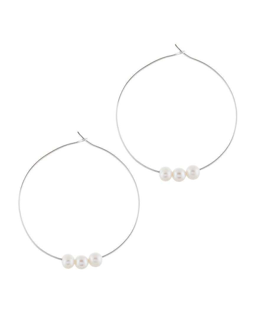 Splendid Pearls Silver 7-7.5mm Cultured Freshwater Pearl Large Hoops