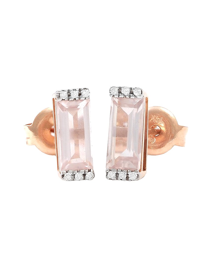Gemstones Bar 14k Rose Gold 1.08 Ct. Tw. Diamond & Pink Quartz Earrings