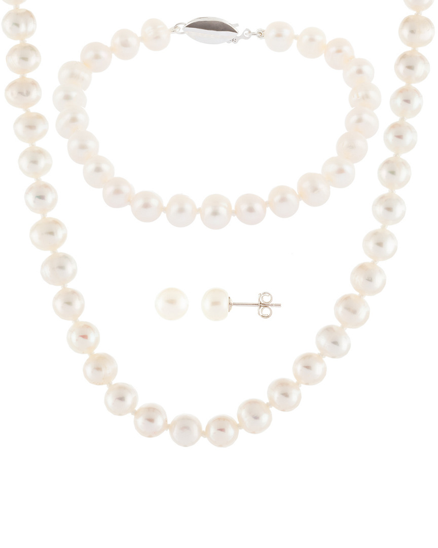 Splendid Pearls 6.5-7mm Pearl Earrings, Bracelet, And Necklace Set In Neutral