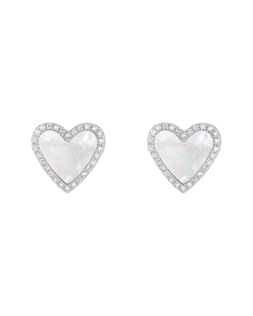 Splendid Pearls Silver 10mmmm Pearl Cz Earrings In Metallic