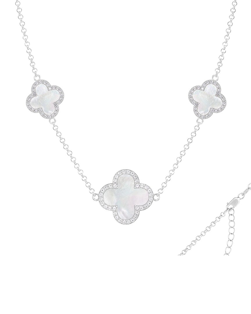 Splendid Pearls Silver 8-9mm Pearl Cz Pendant Necklace In Metallic