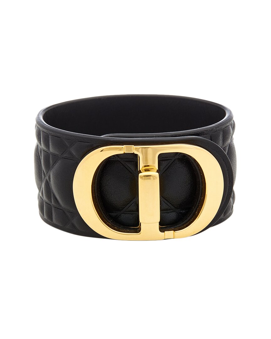 Shop Dior Logo Leather Bracelet In Black