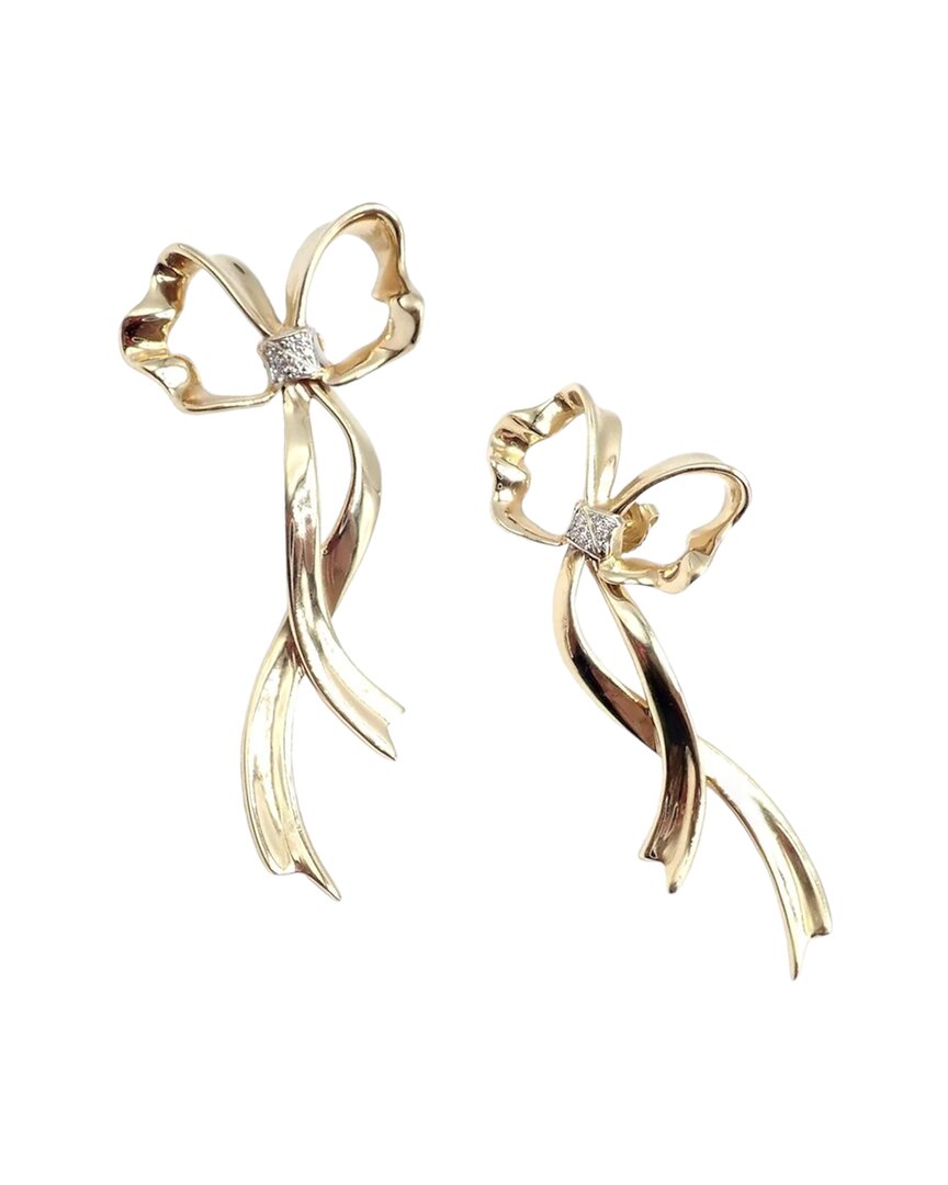 Shop Tiffany & Co . Ribbon Bow 18k 0.20 Ct. Tw. Diamond Dangle Earrings (authentic  )