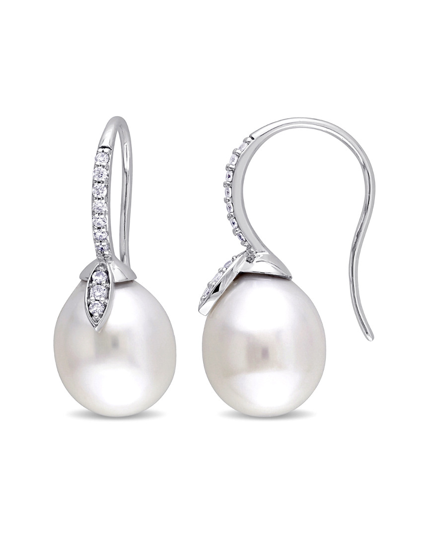 Pearls 14k 0.20 Ct. Tw. Diamond & 10-10.5mm South Sea Pearl Earrings