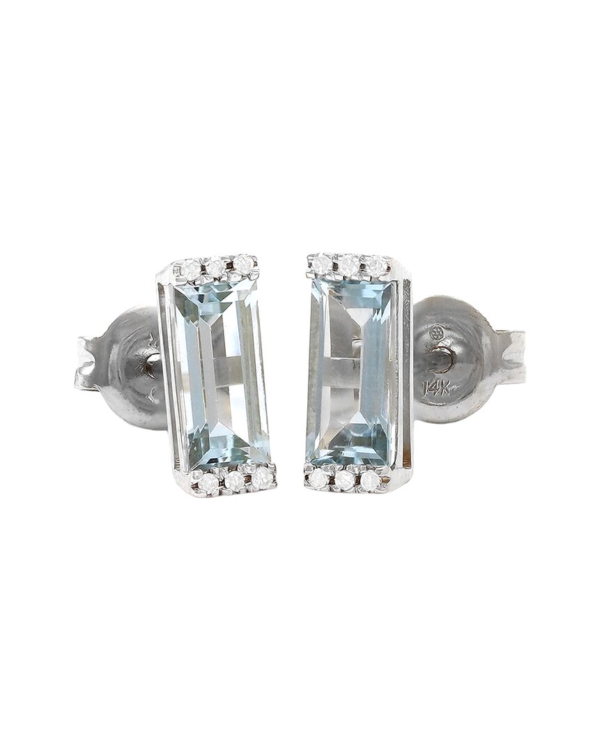 Gemstones Bar 14k 1.36 Ct. Tw. Diamond & Blue Topaz Earrings