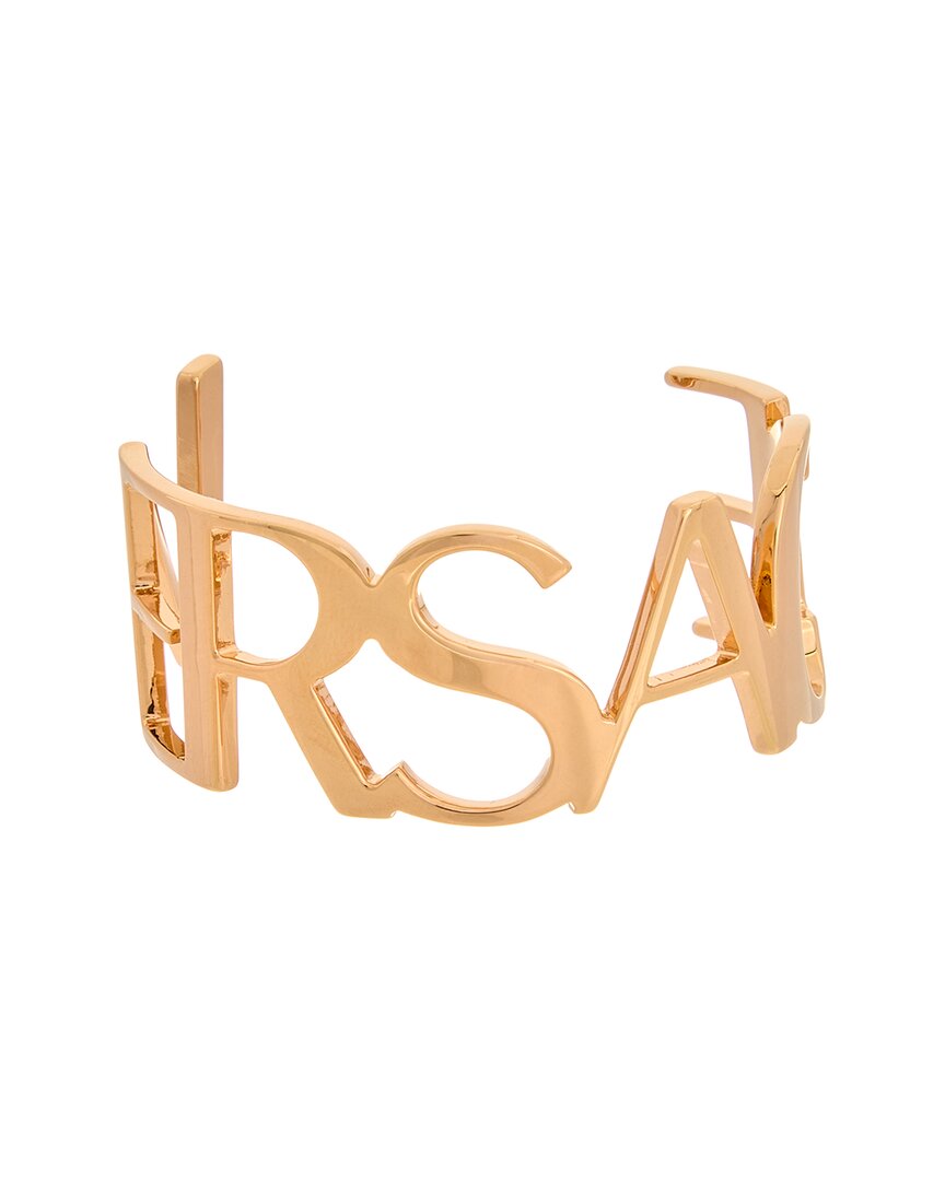 Shop Versace Logo Cuff Bracelet In Gold