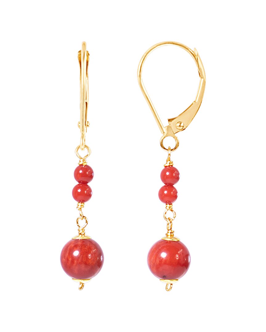 Jewelmak 14k Dyed Red Coral Dangle Earrings In Gold