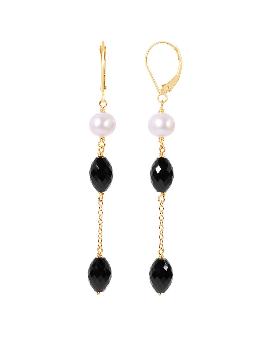 Jewelmak 14k Black Onyx & Pearl Dangle Earrings In Gold