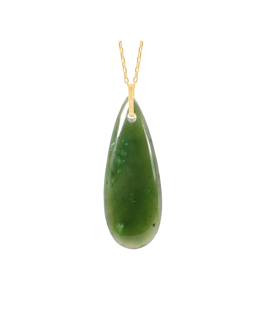 Jewelmak 14k Natural Canadian Nephrite Jade Pendant Necklace In Green