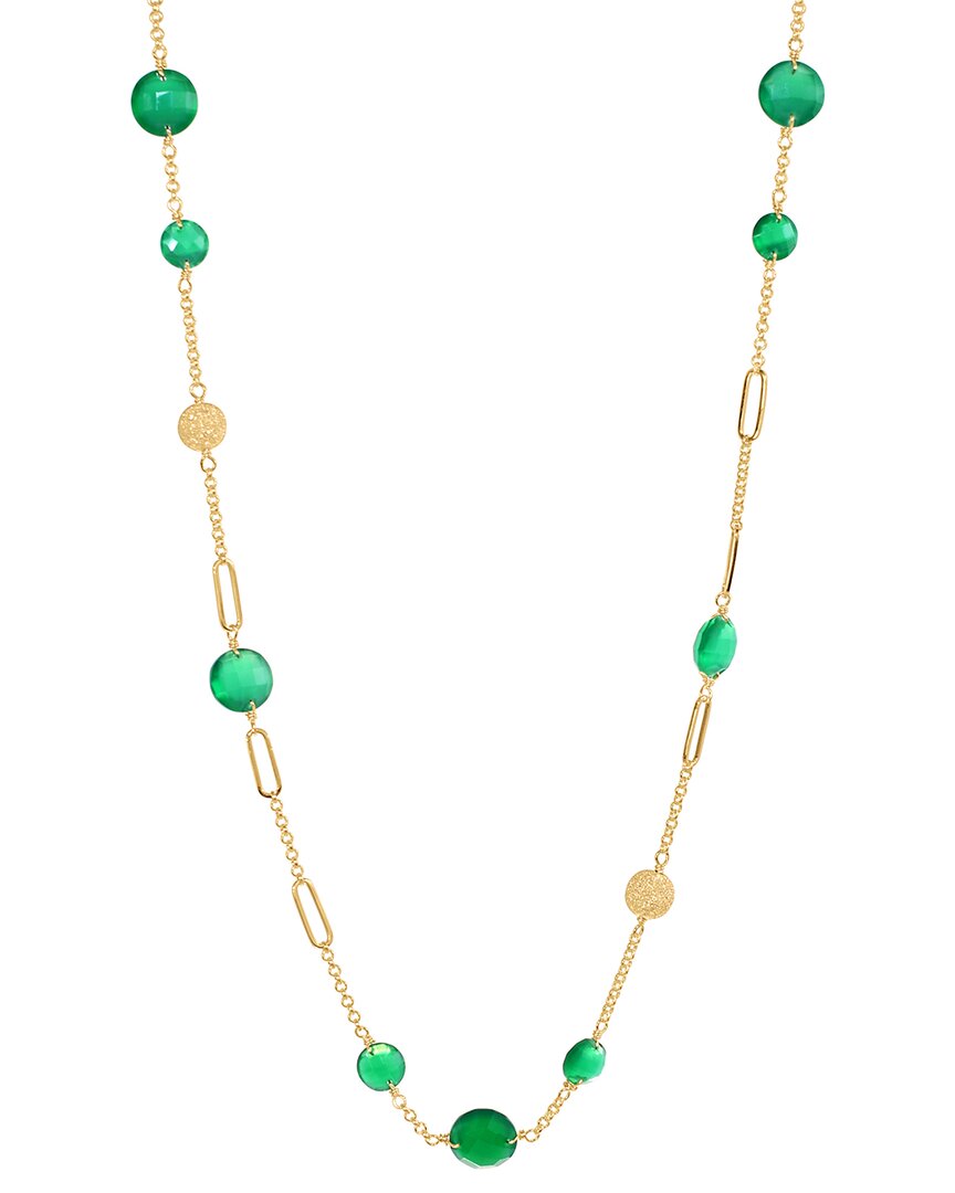 Jewelmak 14k 16.80 Ct. Tw. Green Onyx Station Necklace