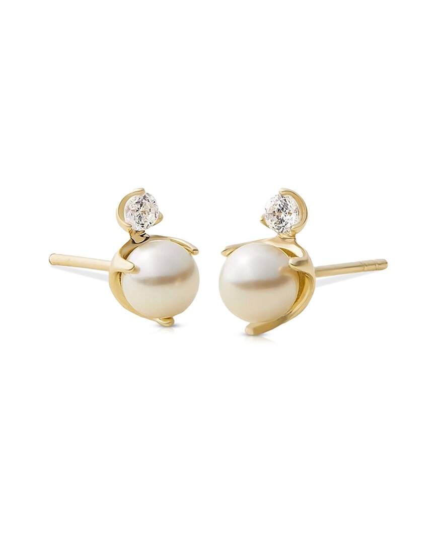 Maxcolor 0.12 Ct. Tw. Lab-grown Diamond & 5mmmm Pearl 14k Studs