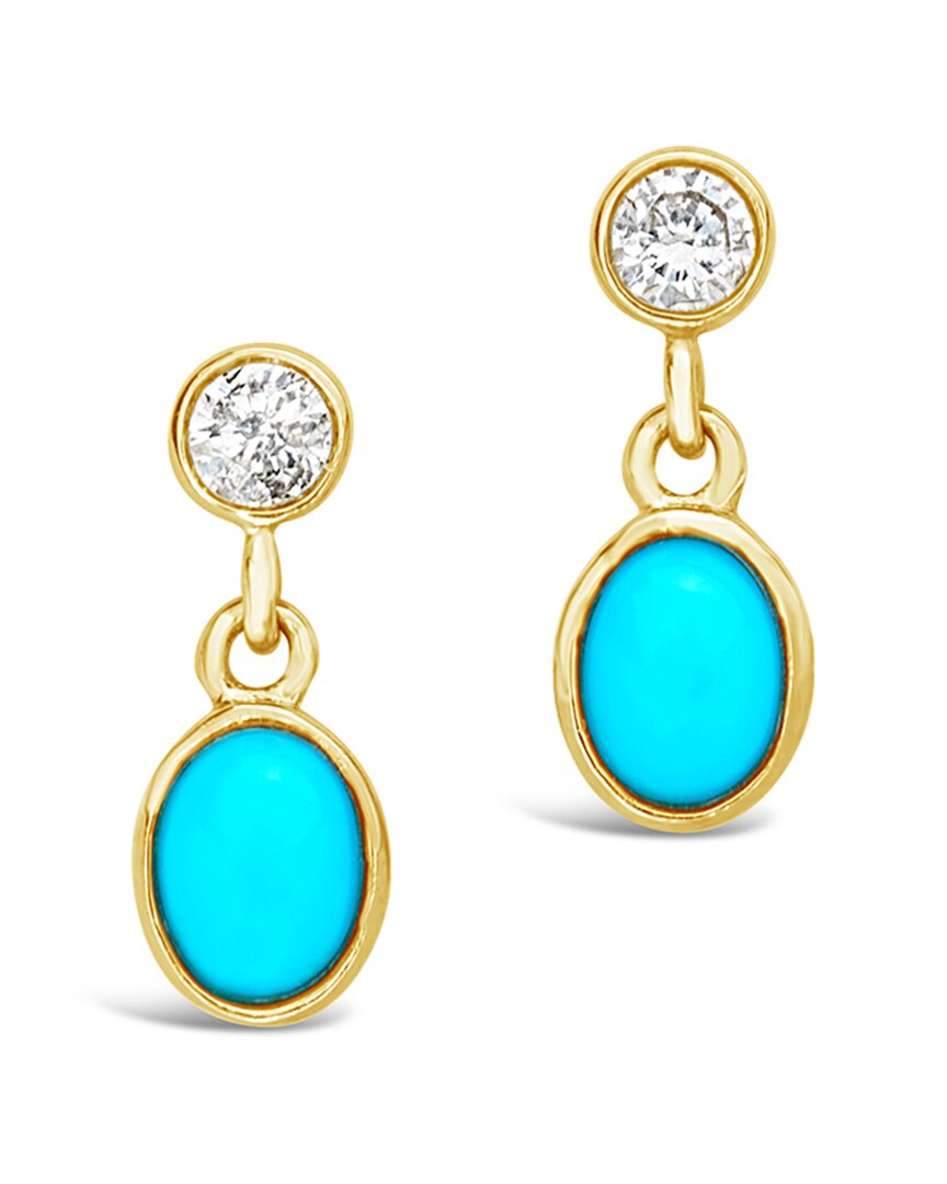 Sf Fine 14k Diamond & Turquoise Drop Studs