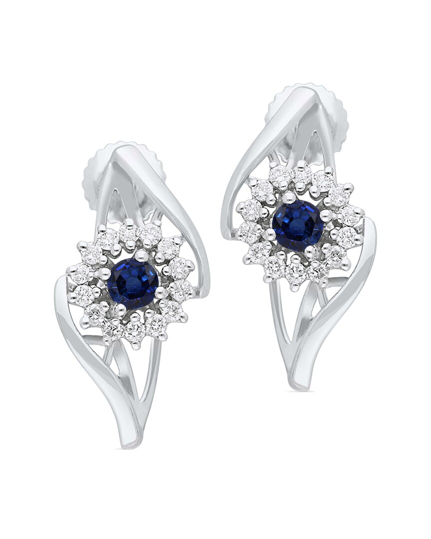 Kallati 14k 0.45 Ct. Tw. Diamond & Blue Sapphire Earrings