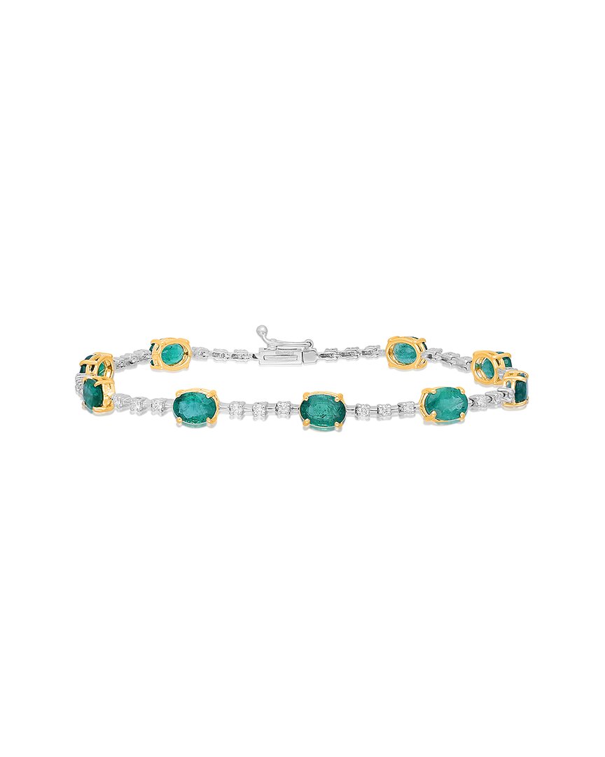 Kallati 14k Two-tone 9.50 Ct. Tw. Diamond & Emerald Bracelet