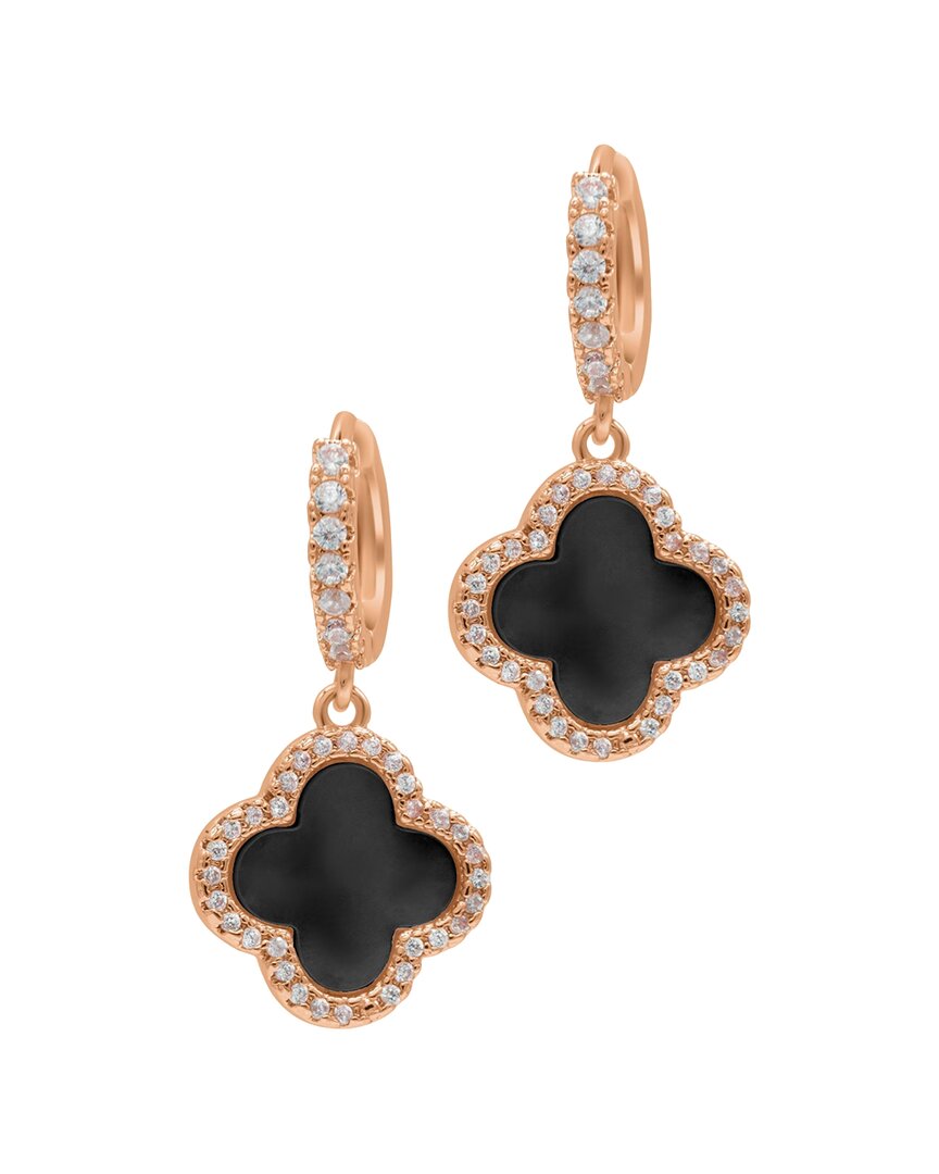 Adornia 14k Rose Gold Plated Crystal Halo Black Clover Dangle Huggie Earrings