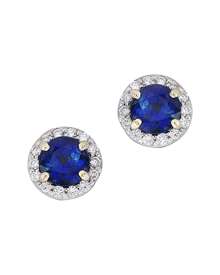 Diana M. Fine Jewelry 14k 0.90 Ct. Tw. Diamond & Blue Sapphire Studs
