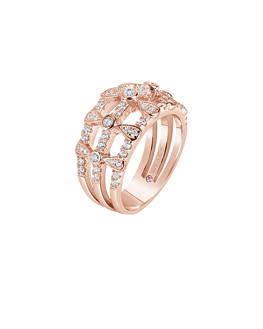 Suzy Levian Cz Jewelry Suzy Levian Plated Cz Three Row Multi-shape Ring