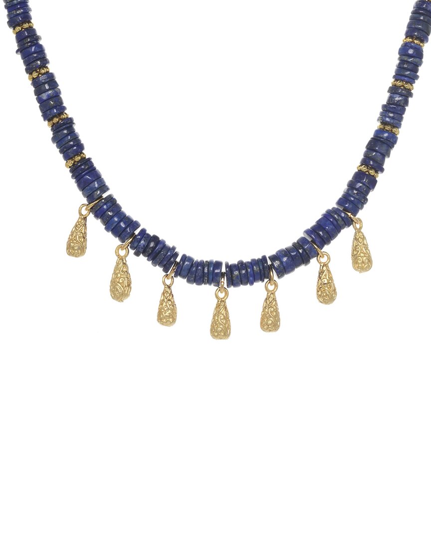 Rachel Reinhardt Layla Collection 24k Plated Blue Lapis Filigree Drop Necklace