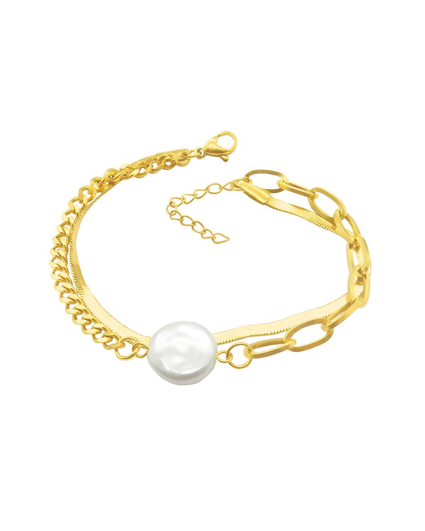 Adornia 14k Plated Pearl Mixed Chain Bracelet