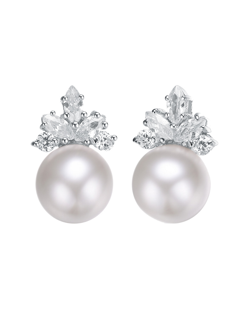 Genevive Silver 10mm Pearl & Cz Earrings