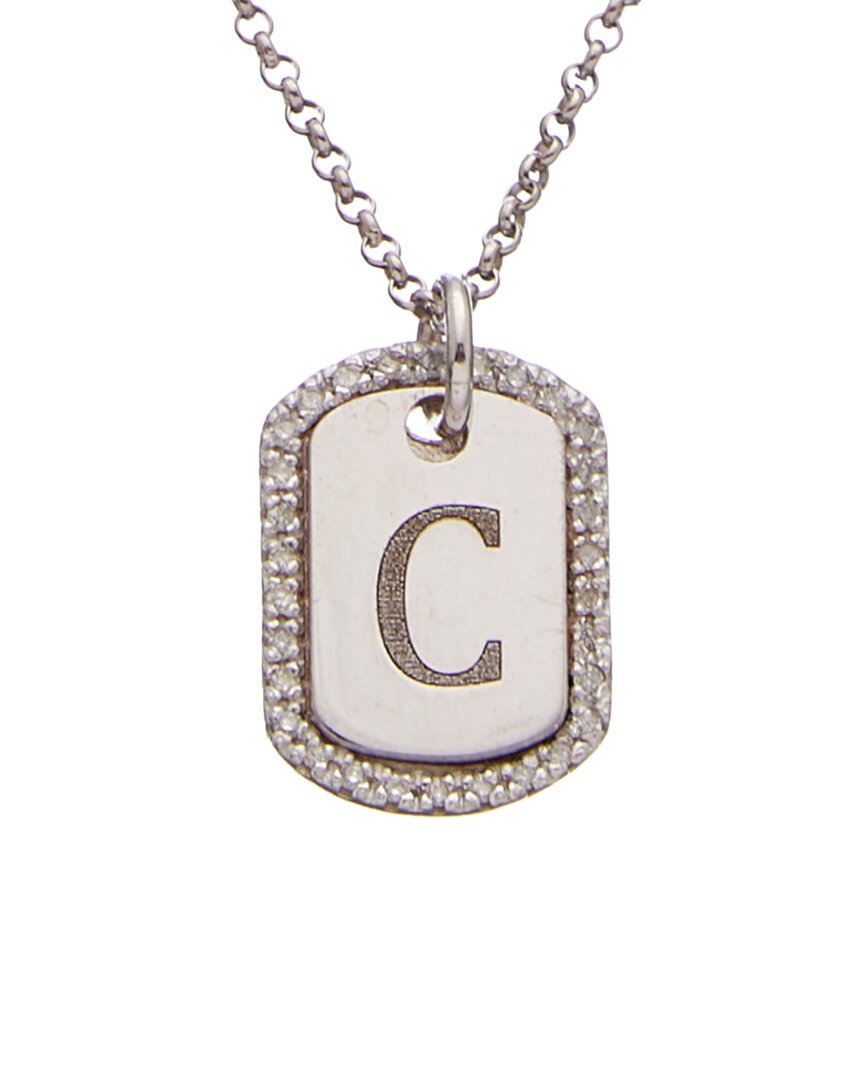 Meshmerise 18k Over Silver 0.20 Ct. Tw. Diamond Dog Tag Initial Necklace (a-z)