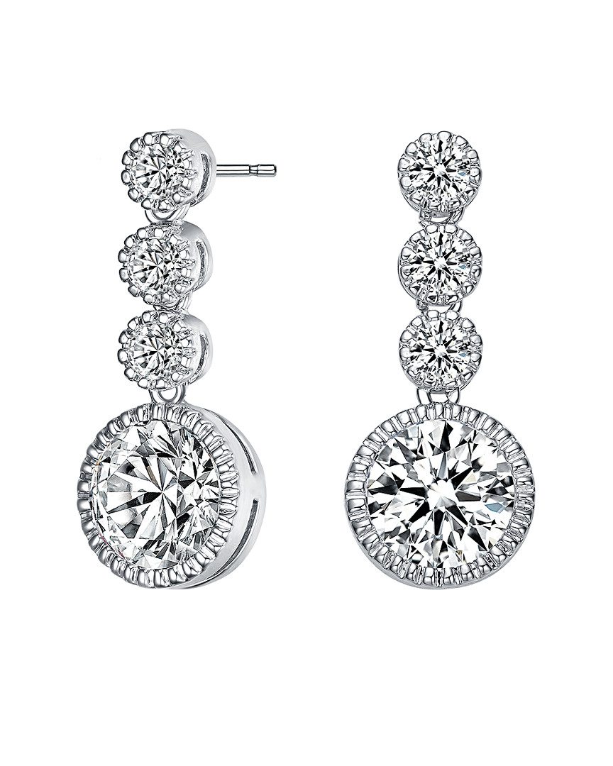 Genevive Sterling Silver Bezel Set Three Tier Drop Earrings