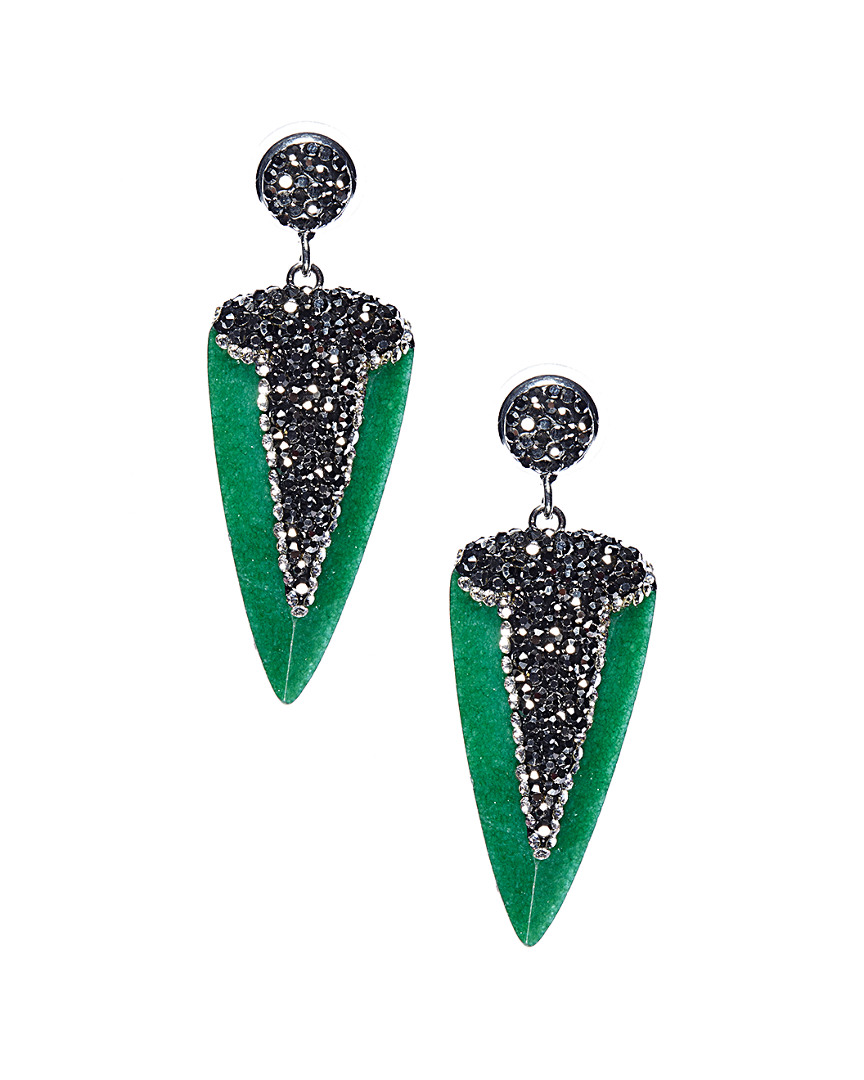 Eye Candy La Fearless Green Dagger Shaped Stone With Pave Crystal Earrings