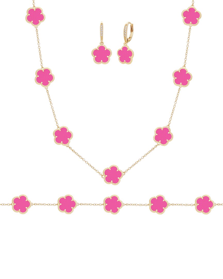 Jankuo Flower 14k Plated Cz Earrings In Pink