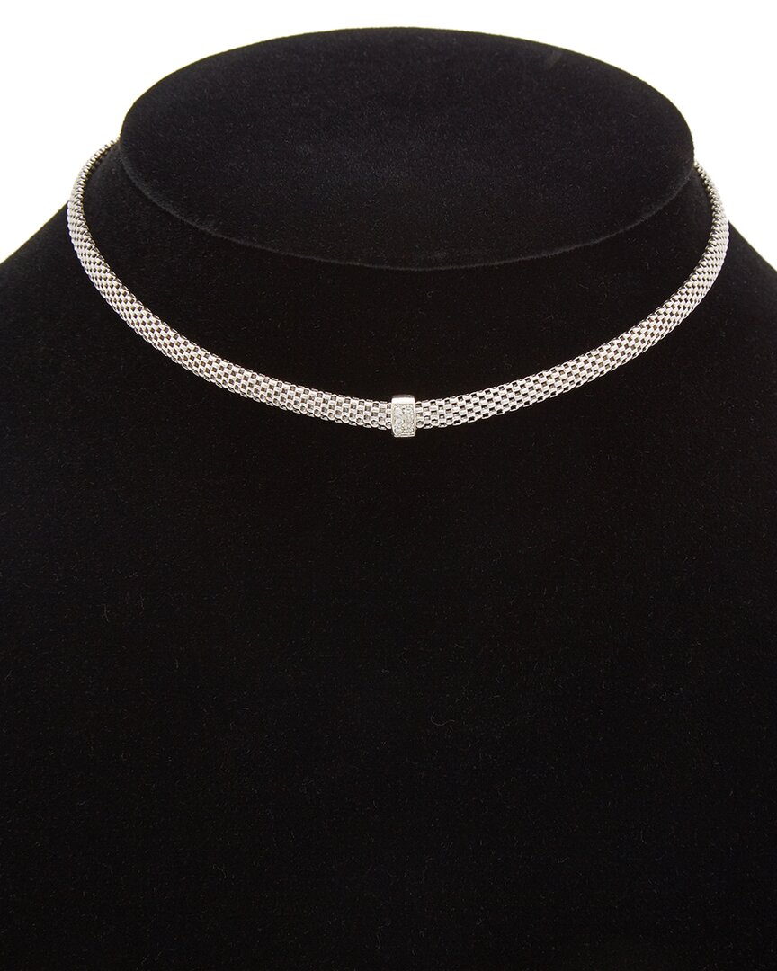 Meshmerise 18k Over Sterling Silver Diamond Choker Mesh Necklace