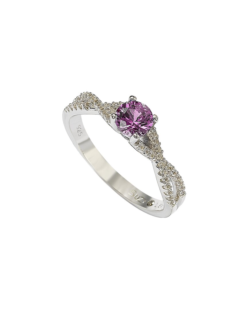 Suzy Levian Silver 0.02 Ct. Tw. Diamond & Sapphire Ring