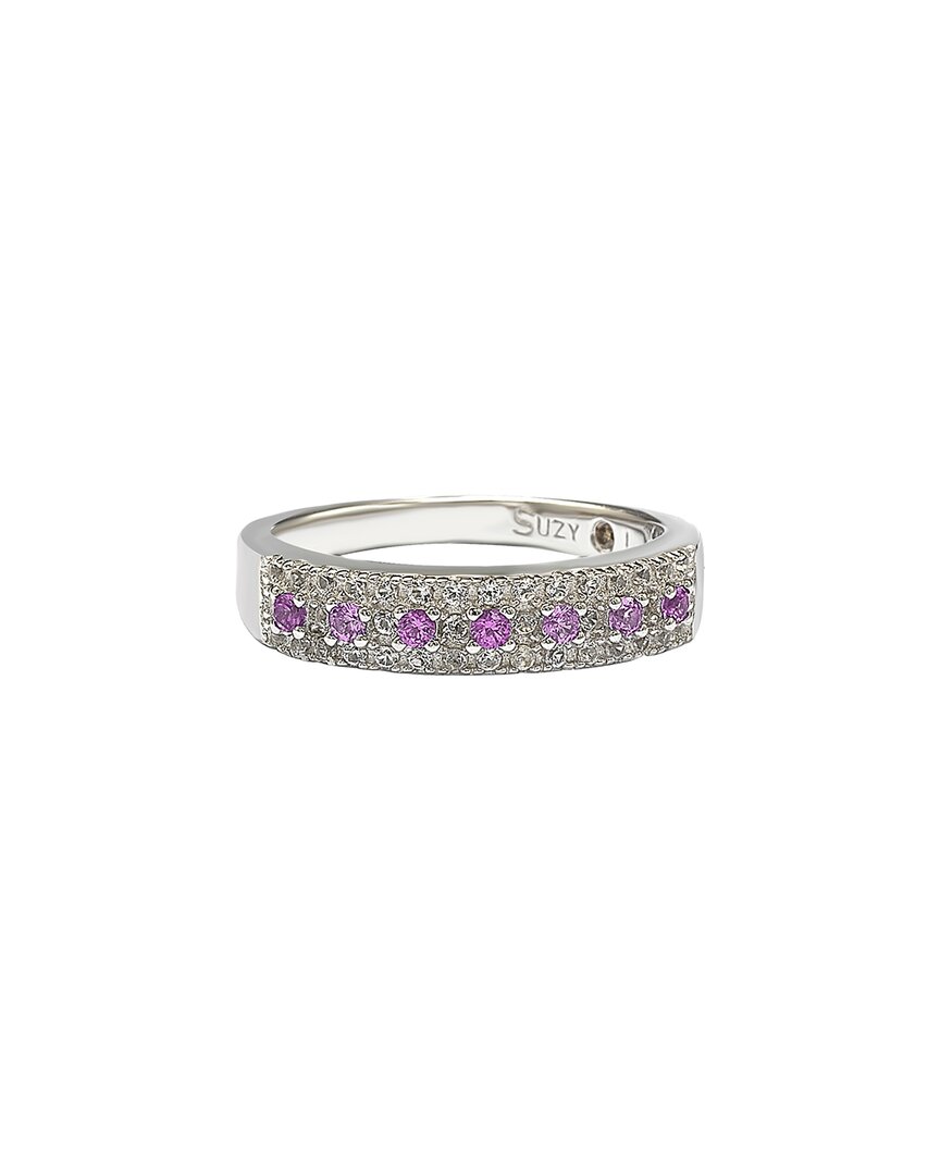 Suzy Levian Dnu 0 Units Sold  Silver 0.02 Ct. Tw. Diamond & Sapphire Half-eternity Ring