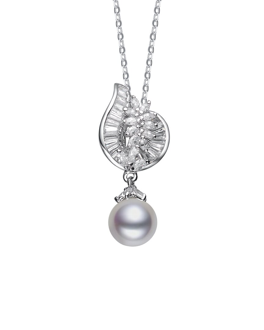 GENEVIVE GENEVIVE SILVER 9.5MM FAUX PEARL CZ PENDANT NECKLACE