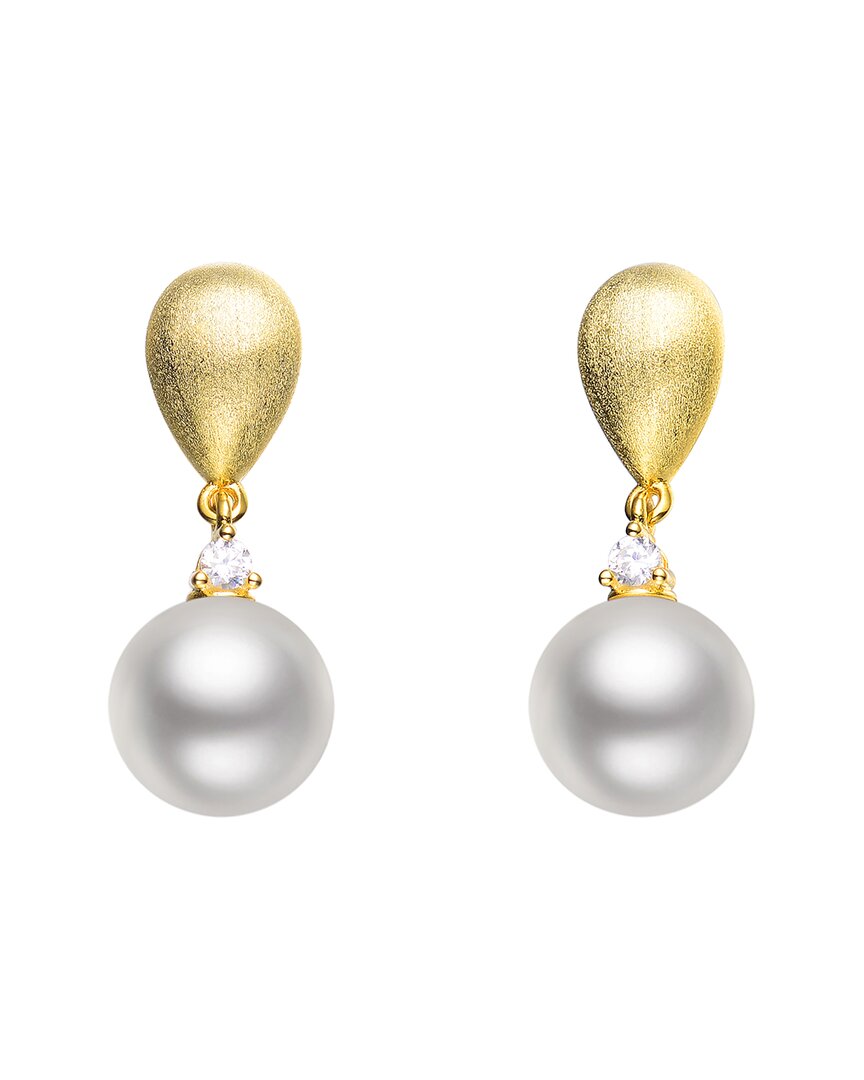 Genevive 14k Over Silver 10.5mm Freshwater Pearl Cz Earrings