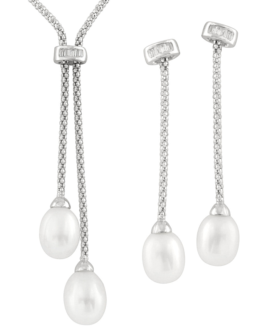 Splendid Pearls Silver 7-8mm Freshwater Pearl Earrings & Necklace Set