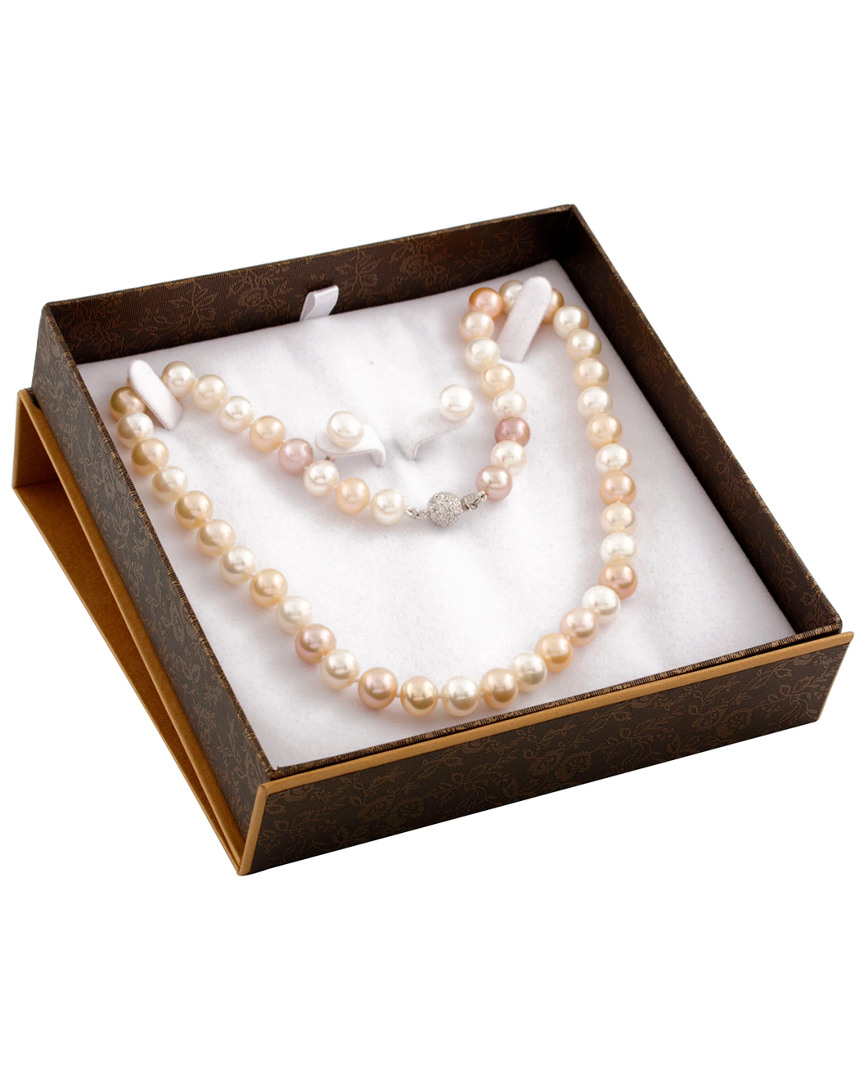 Splendid Pearls Rhodium Plated 7.5-8mm Pearl Necklace & Earrings Set
