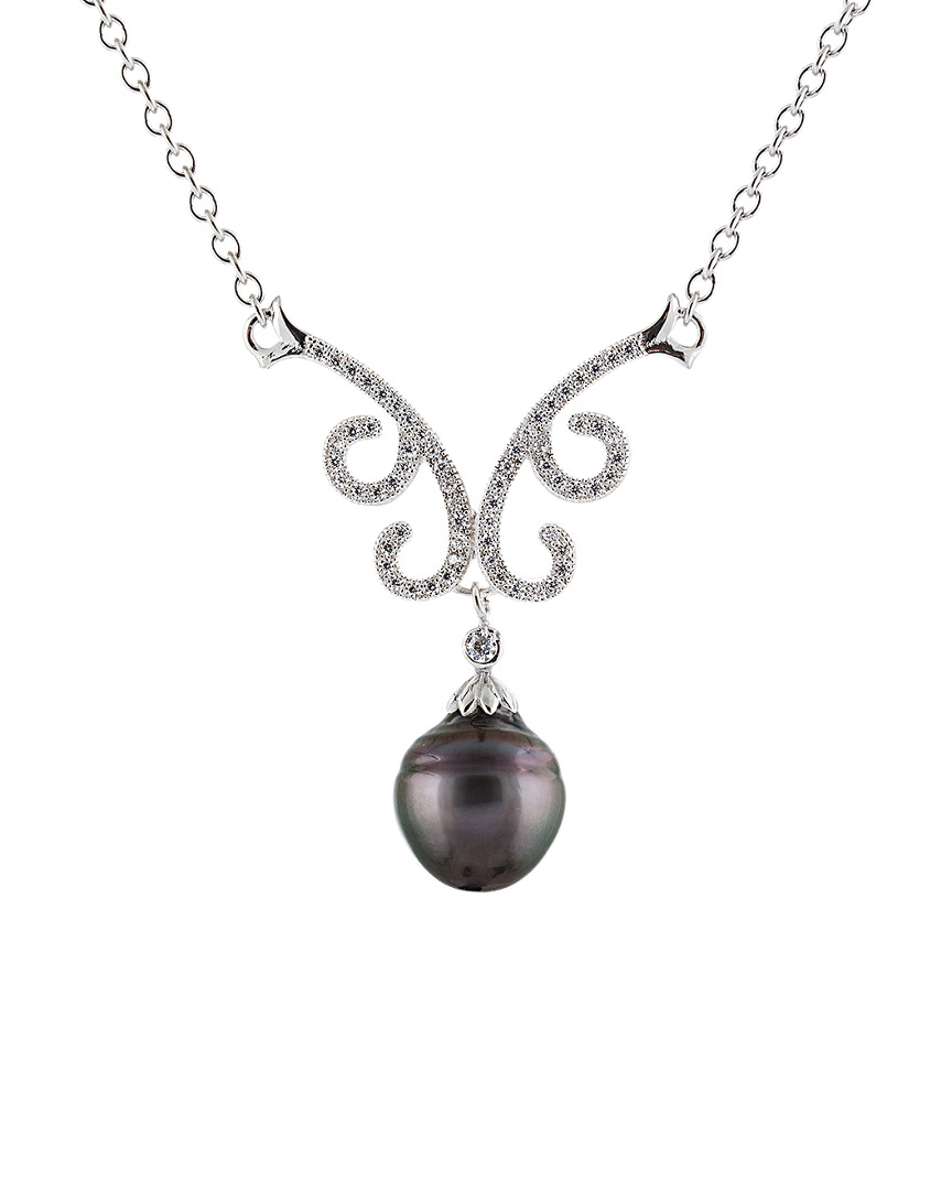 Splendid Pearls Silver 9-10mm Tahitian Pearl Necklace
