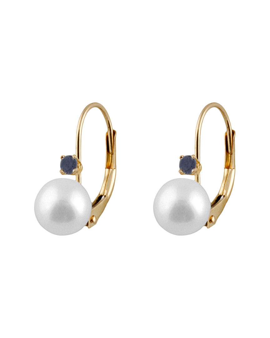 Splendid Pearls 14k 0.10 Ct. Tw. Gemstone & 7-7.5mm Freshwater Pearl Earrings