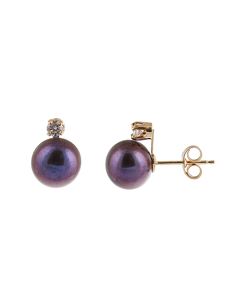 Splendid Pearls 14k 0.10 Ct. Tw. Diamond 7-7.5mm Pearl Studs