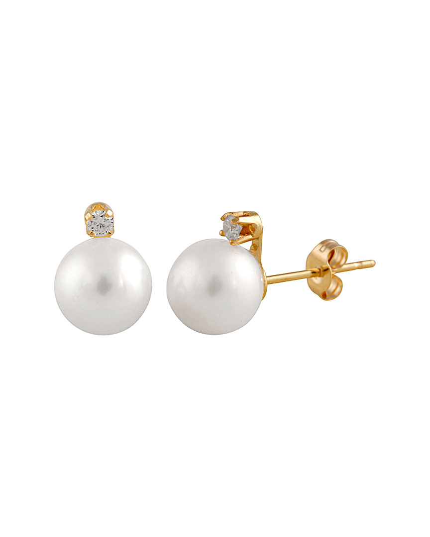 Splendid Pearls 14k 0.06 Ct. Tw. Diamond & 7-7.5mm Freshwater Pearl Earrings